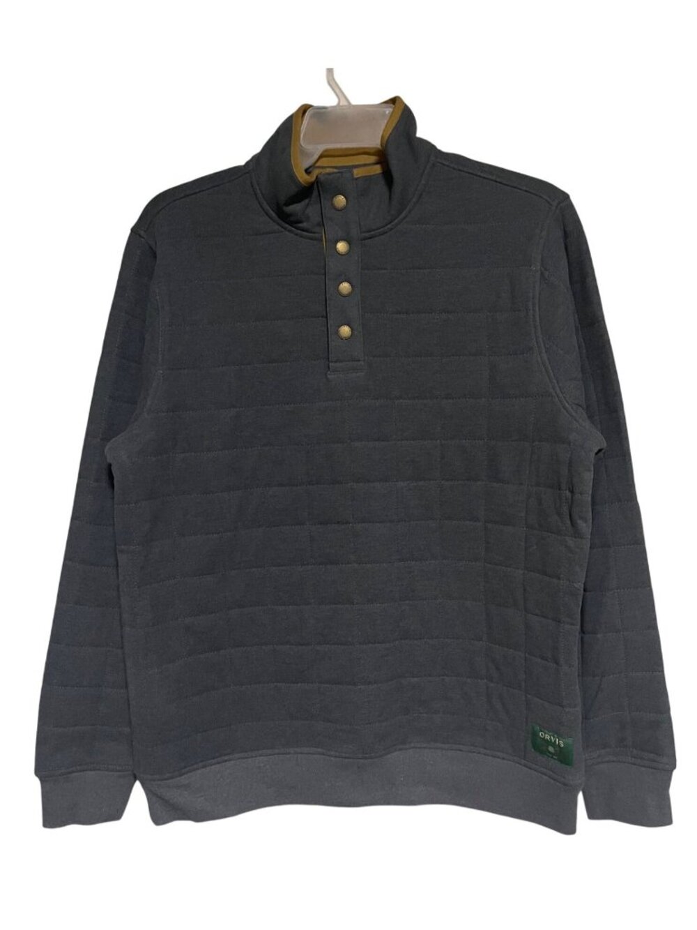 Orvis Mens Battenkill Quilted 1/4 Snap Pullover Sweatshirt M Charcoal Gray